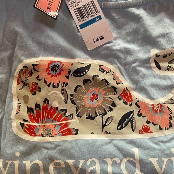 Vineyard Vines Ivy League Floral Whale Jake Blue Short Sleeve Tee Women’s XL - Picture 5 of 5